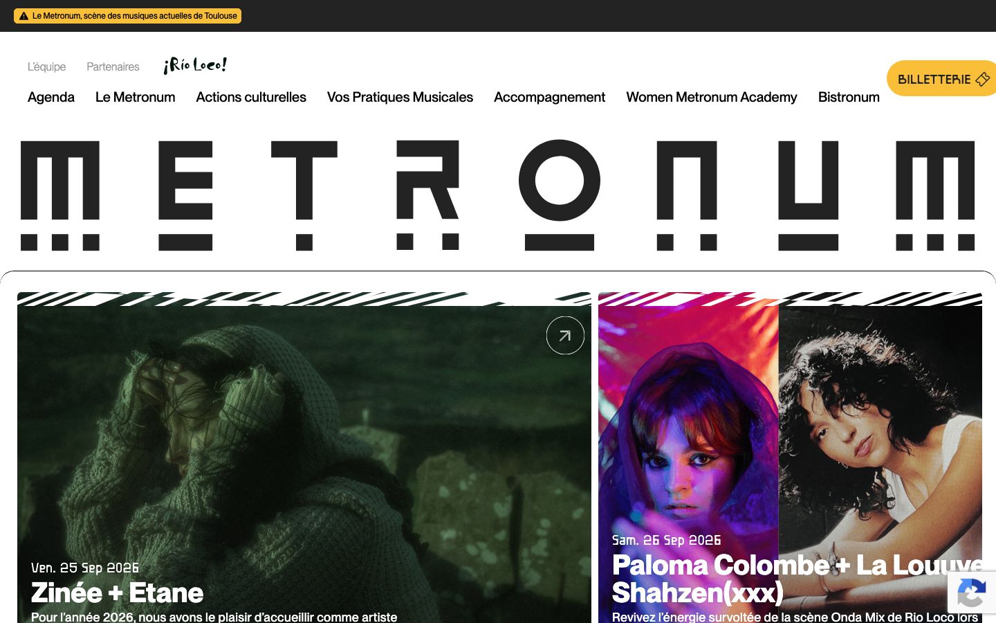 Homepage screenshot of Le Metronum / Scène de musiques actuelles de Toulouse