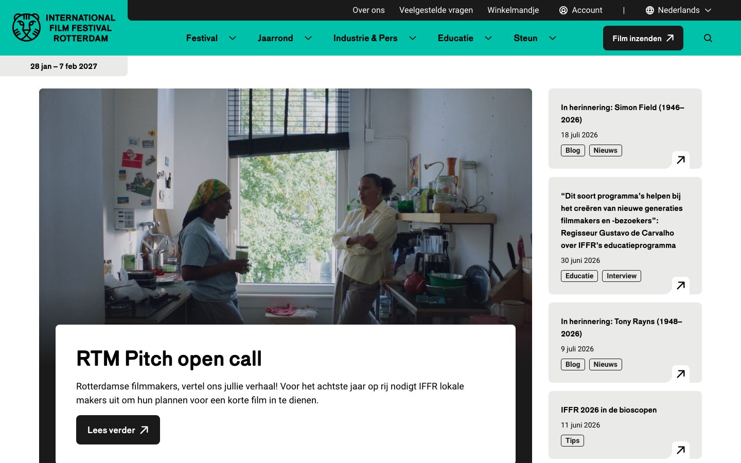 Homepage screenshot of IFFR EN