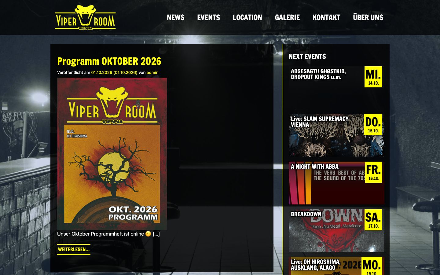 Homepage screenshot of Viper Room Vienna