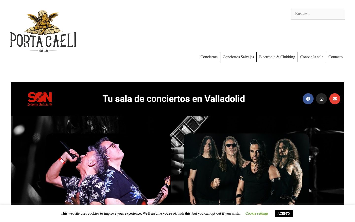 Homepage screenshot of Sala Porta Caeli global music | Conciertos en Valladolid