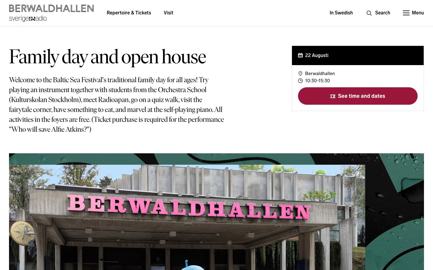 Event detail page screenshot of Berwaldhallen