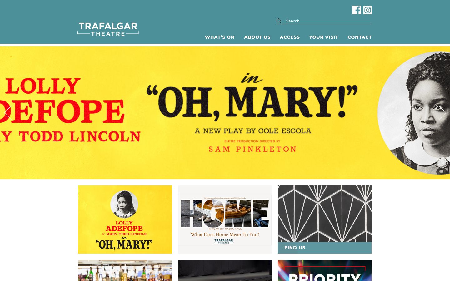 Homepage screenshot of Trafalgar Theatre