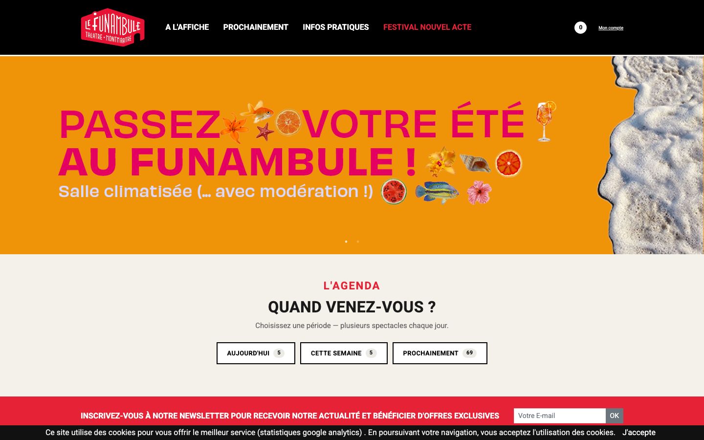 Homepage screenshot of Théâtre Funambule Montmartre