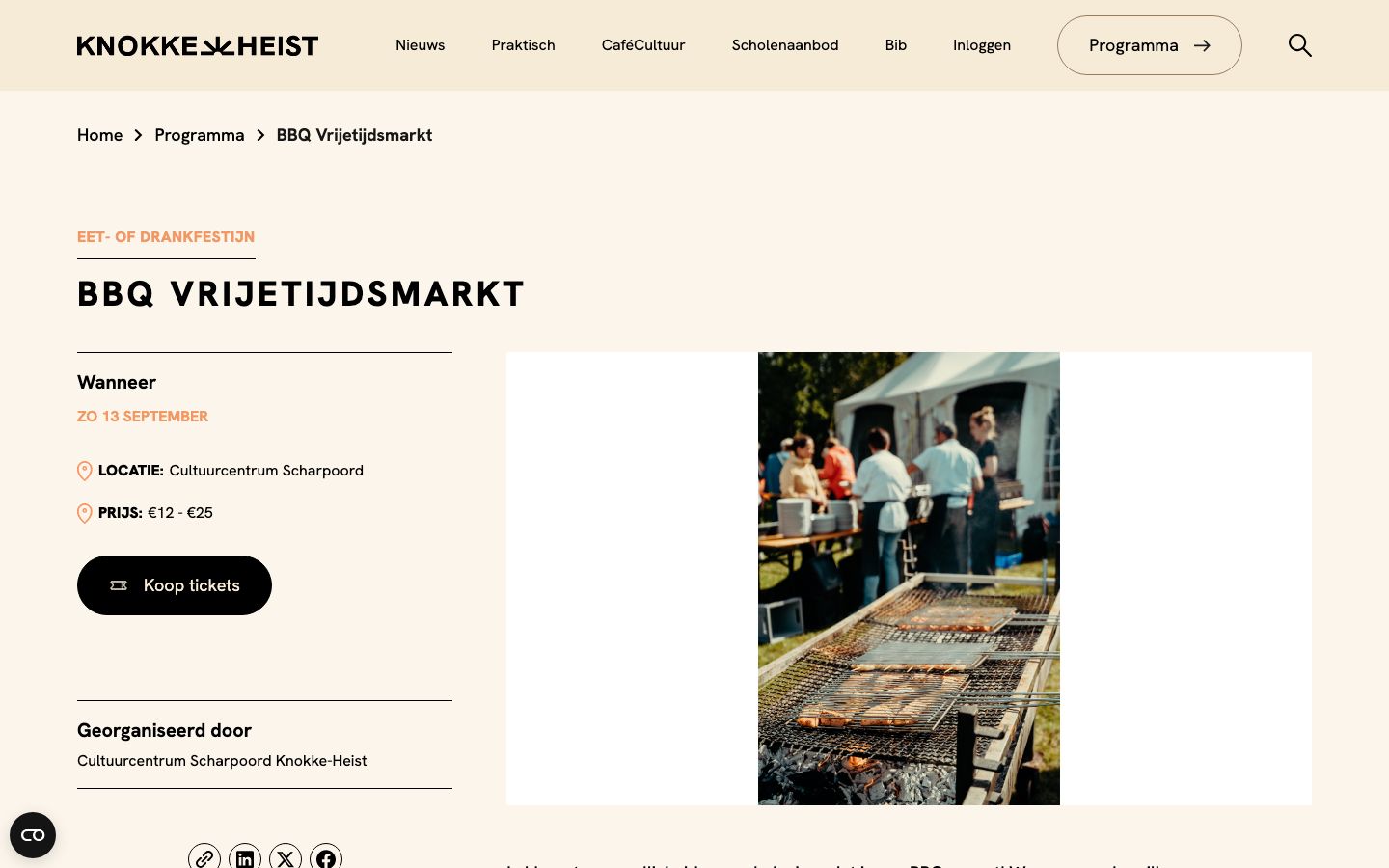 Event detail page screenshot of Cultuurcentrum Scharpoord