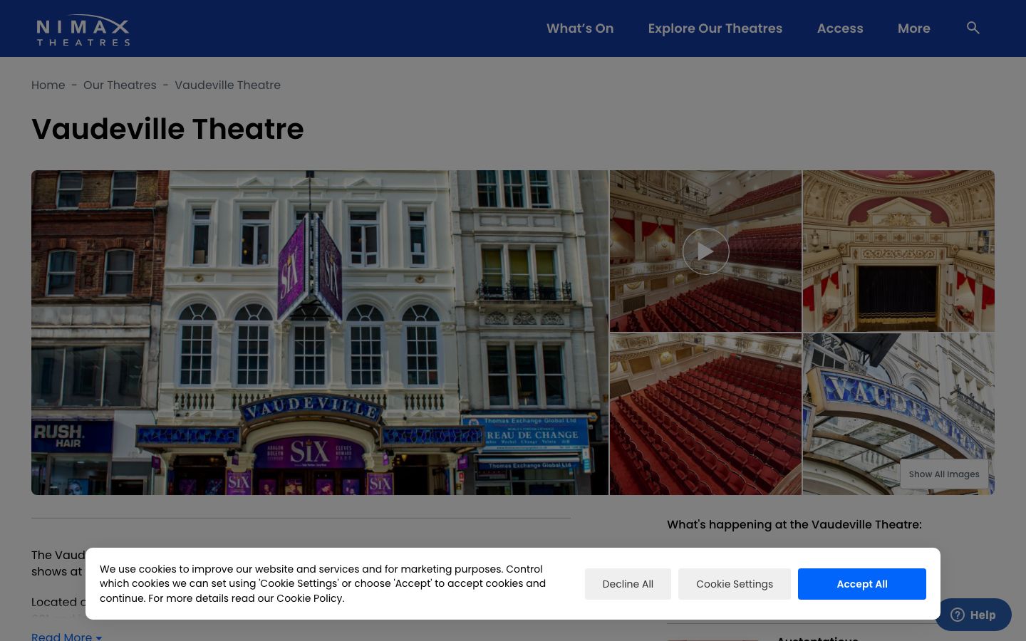 Homepage screenshot of Nimax Theatres