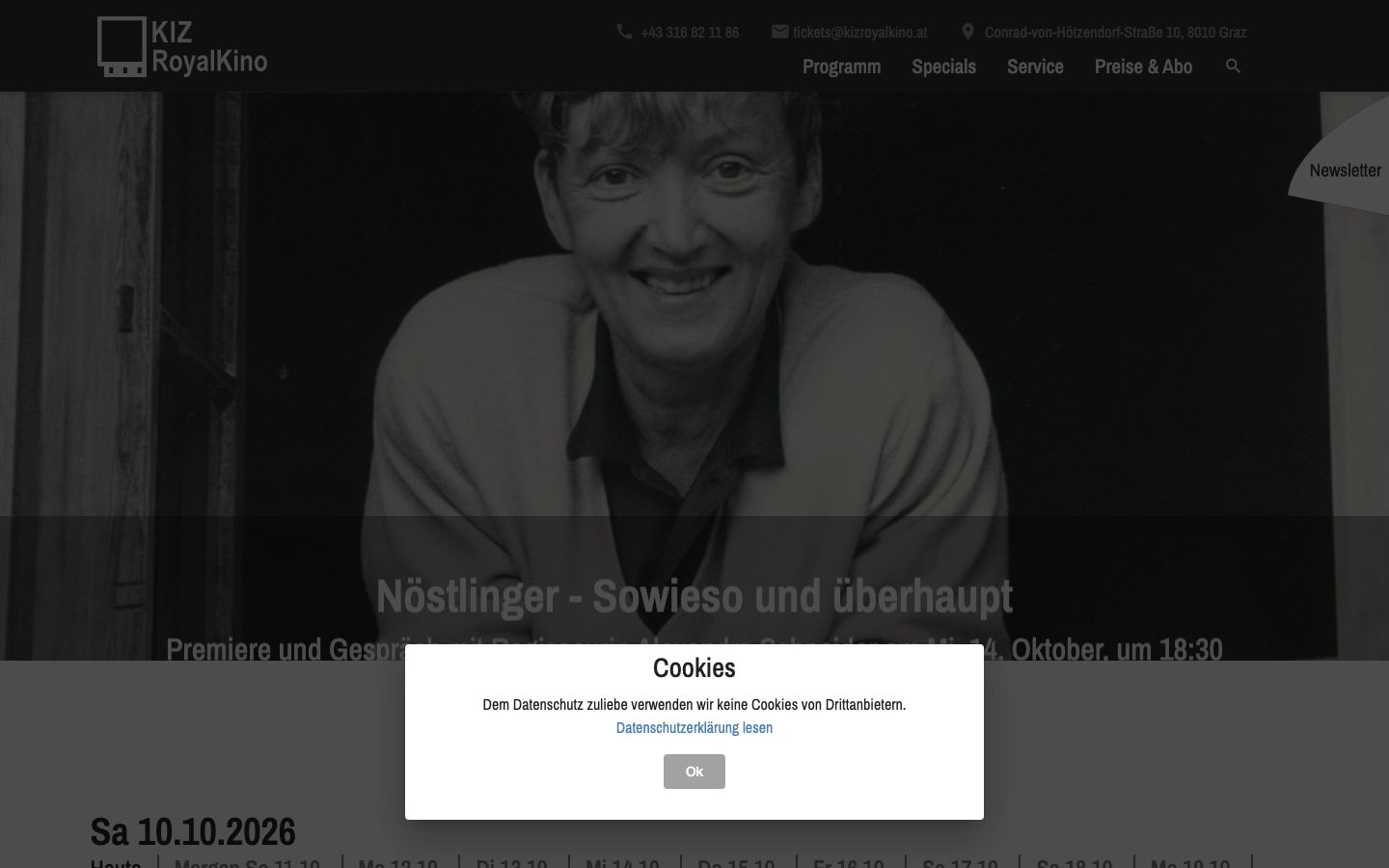 Homepage screenshot of KIZ RoyalKino Graz