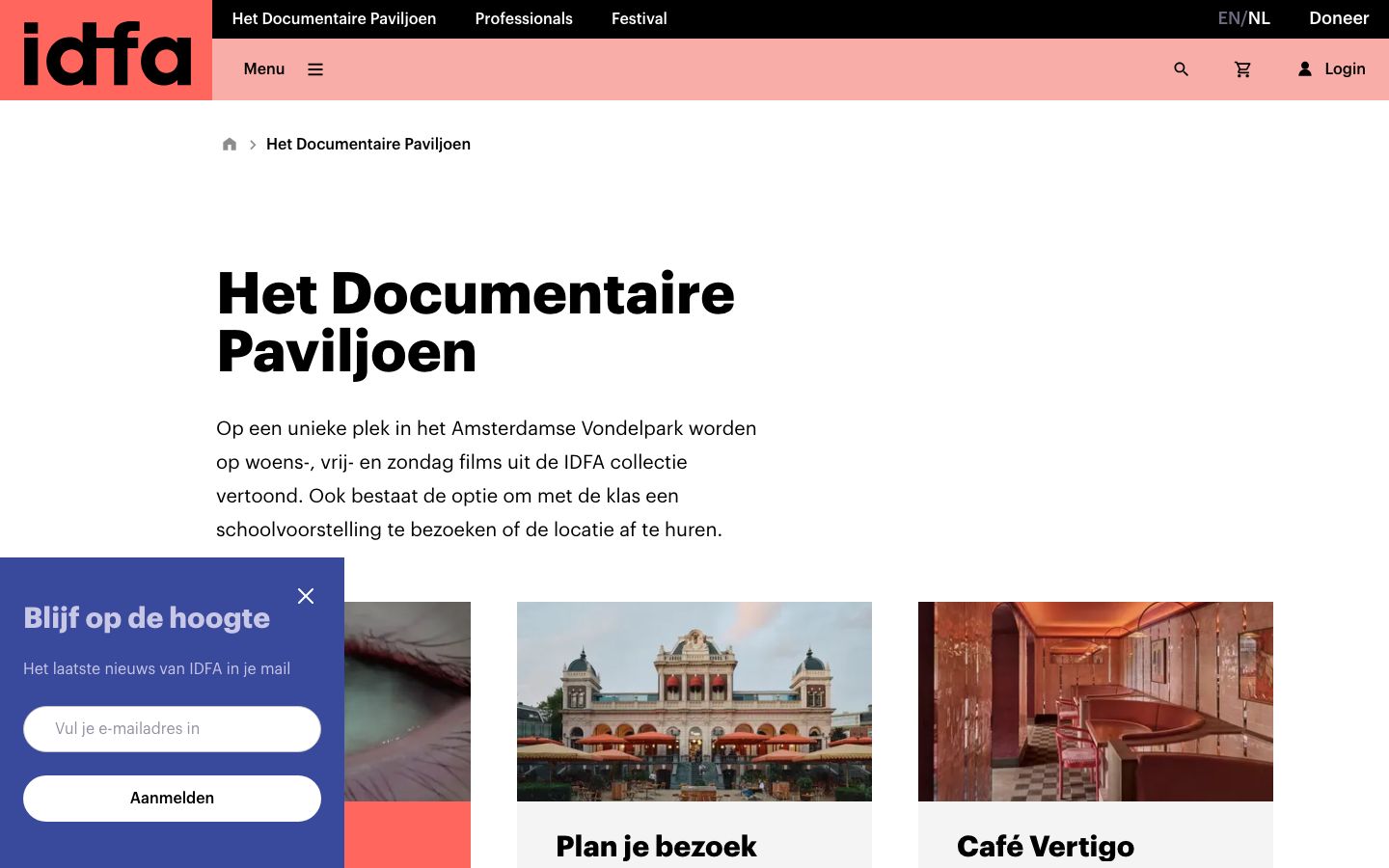 Homepage screenshot of IDFA