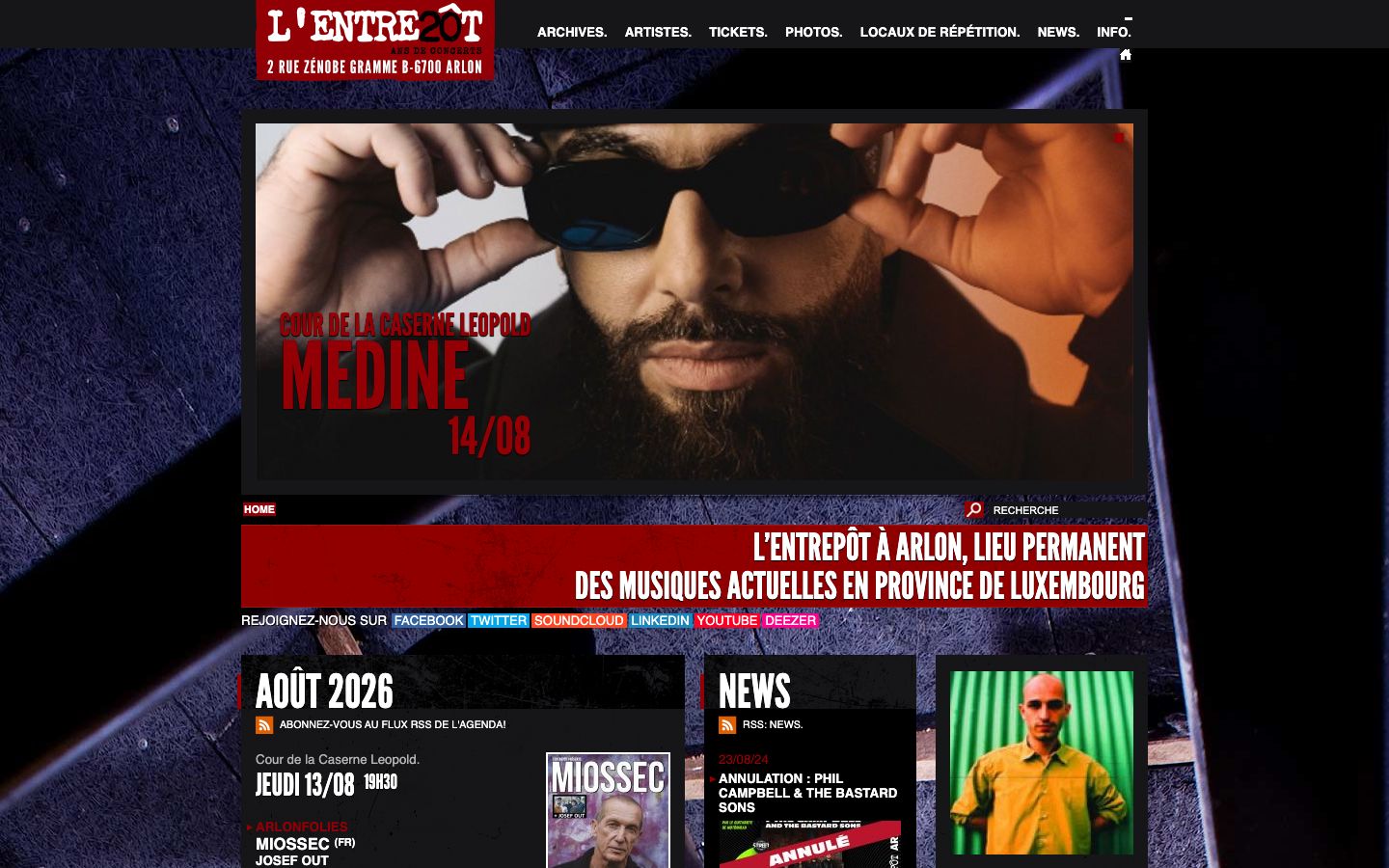 Homepage screenshot of L'Entrepôt Arlon