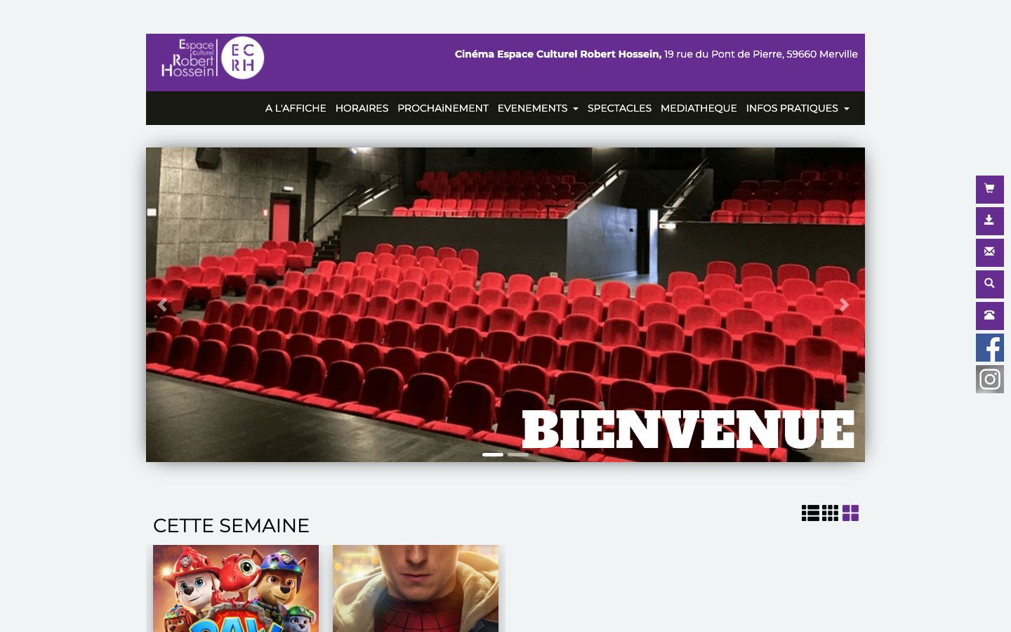 Homepage screenshot of Espace Culturel Robert Hossein (Cinéma)