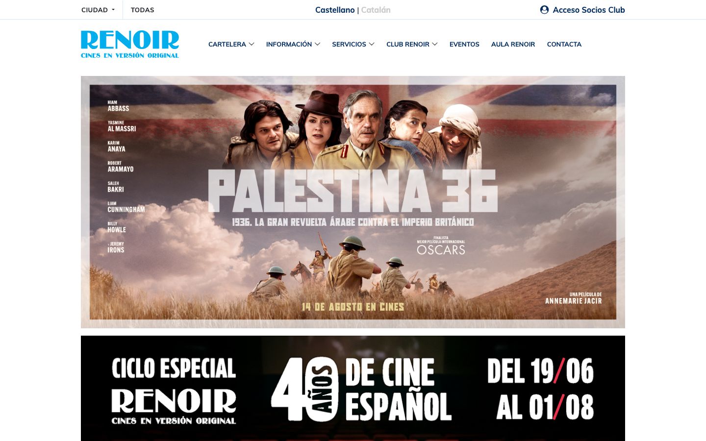 Homepage screenshot of Cines Renoir