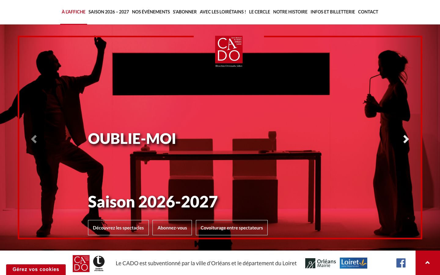 Homepage screenshot of CADO | Centre National de Création Orléans - Loiret