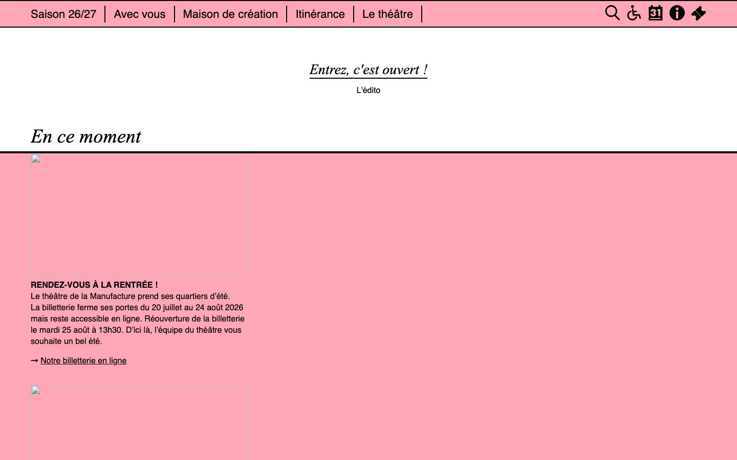 Homepage screenshot of Théâtre de la Manufacture