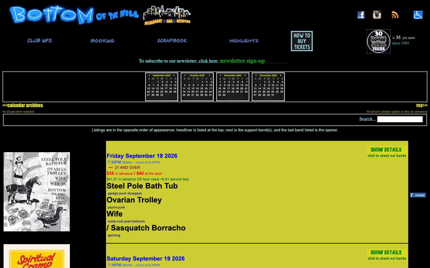 Homepage screenshot of Bottom of the Hill