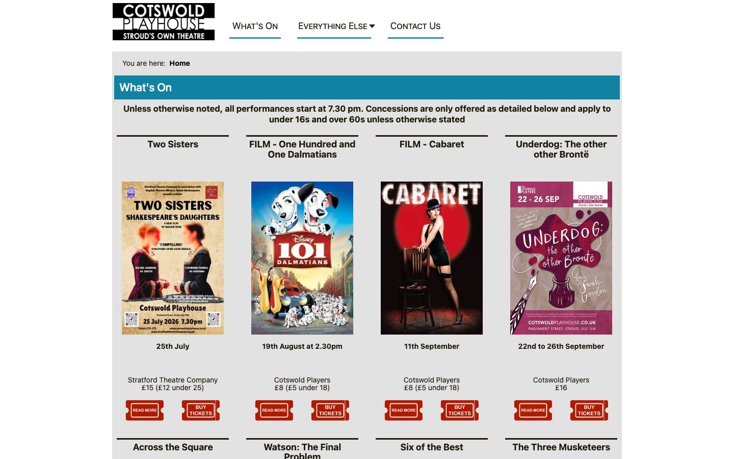 Homepage screenshot of The Cotswold Playhouse