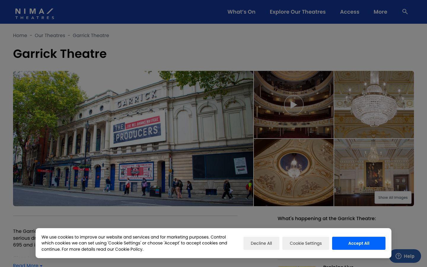 Homepage screenshot of Nimax Theatres