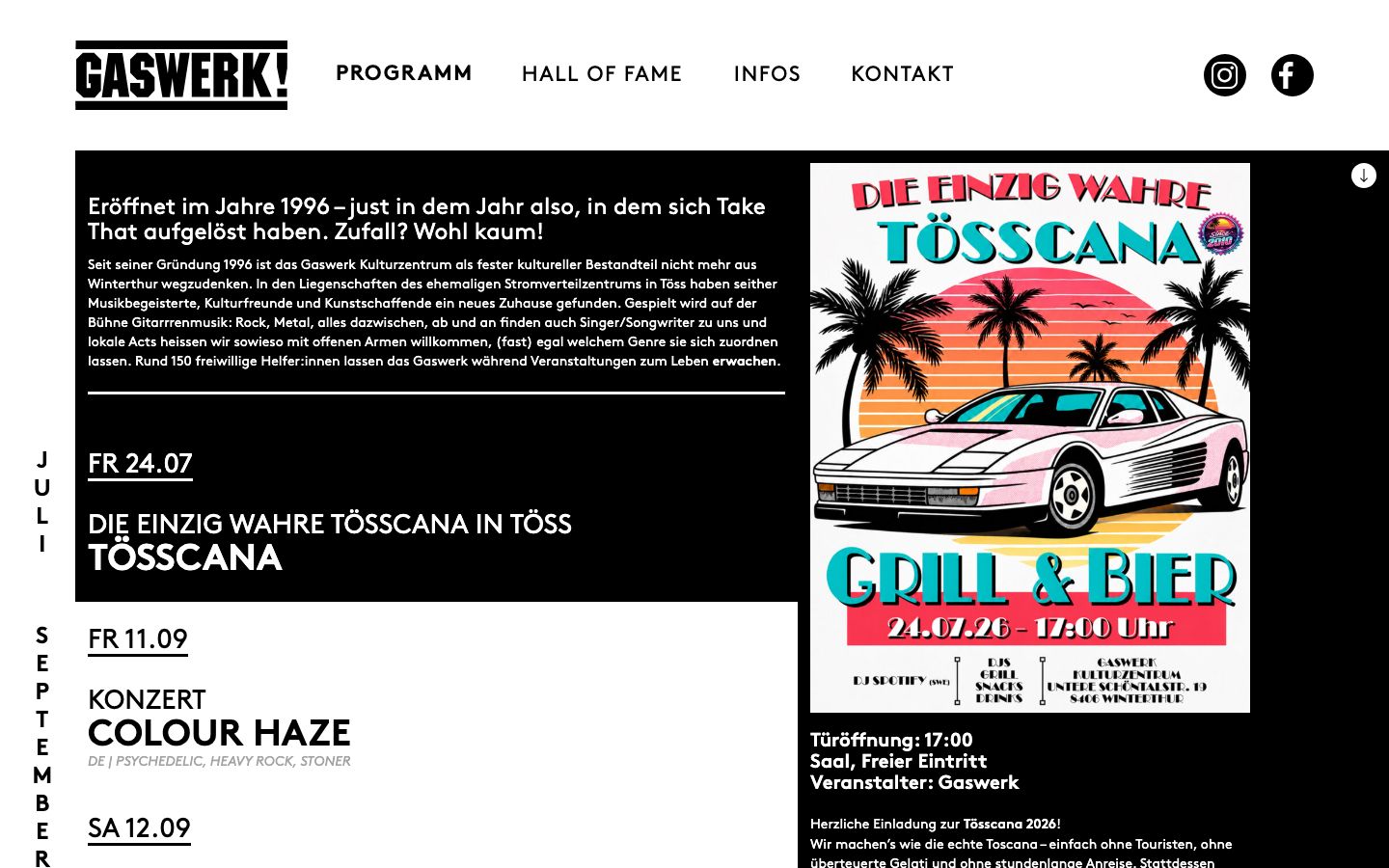 Homepage screenshot of Gaswerk Kulturzentrum