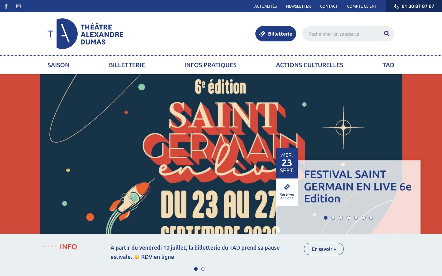 Homepage screenshot of Théâtre Alexandre-Dumas