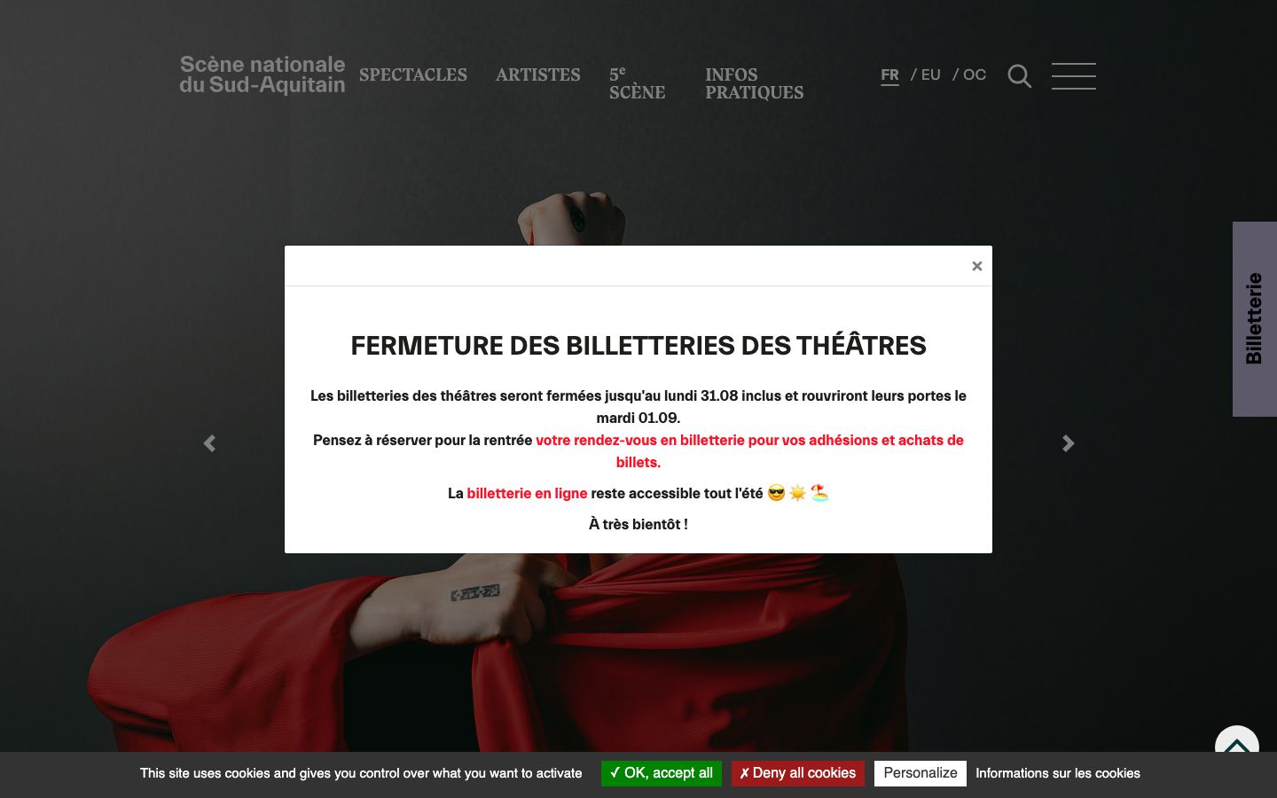 Homepage screenshot of Scène nationale du Sud-Aquitain