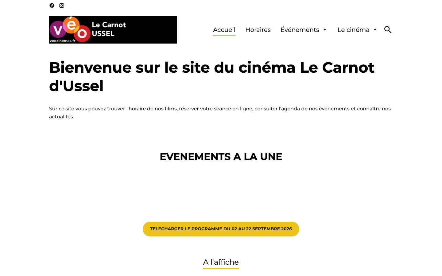 Homepage screenshot of Cinéma Le Carnot d'Ussel