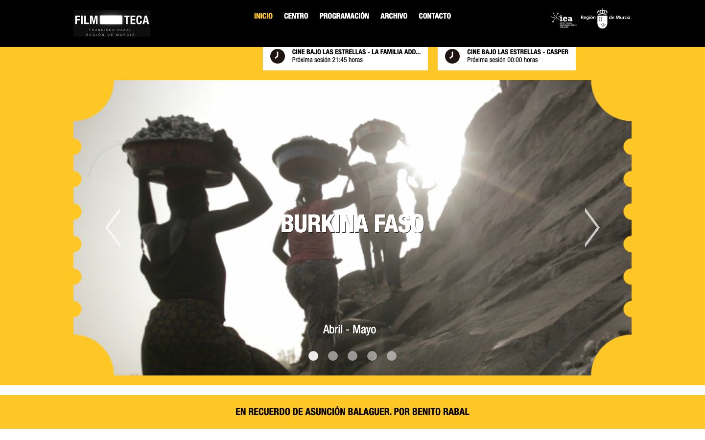 Homepage screenshot of Filmoteca de la Región de Murcia (Francisco Rabal)