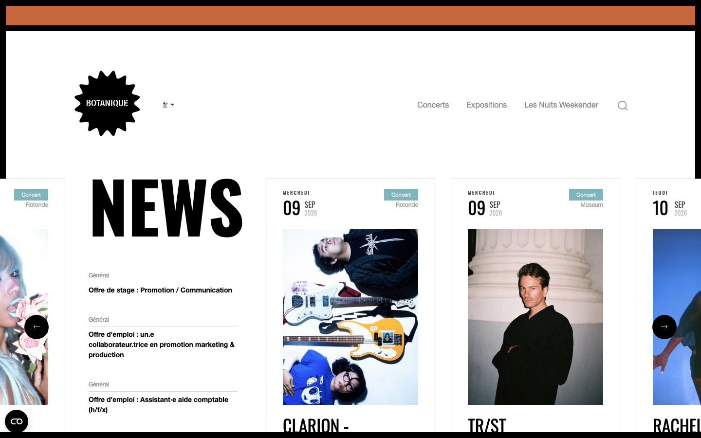 Homepage screenshot of Le Botanique