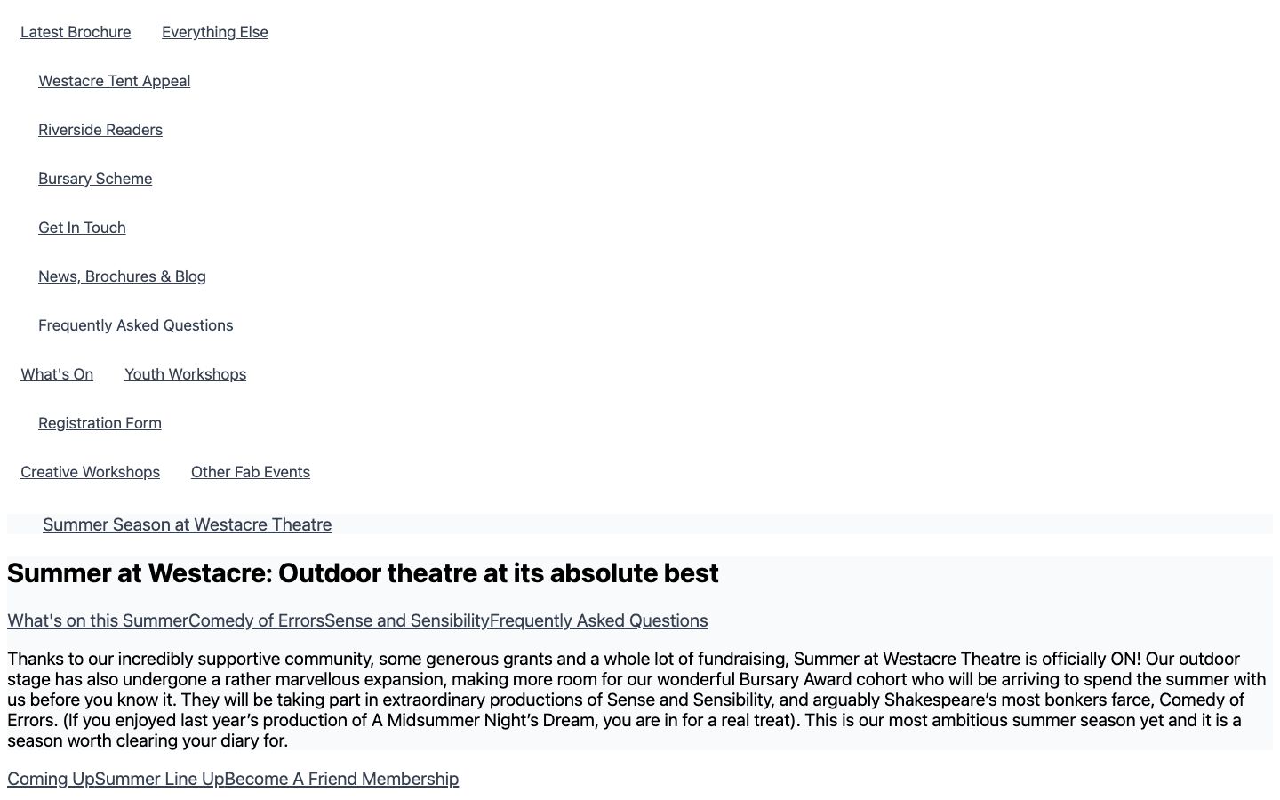 Homepage screenshot of Westacre Theatre