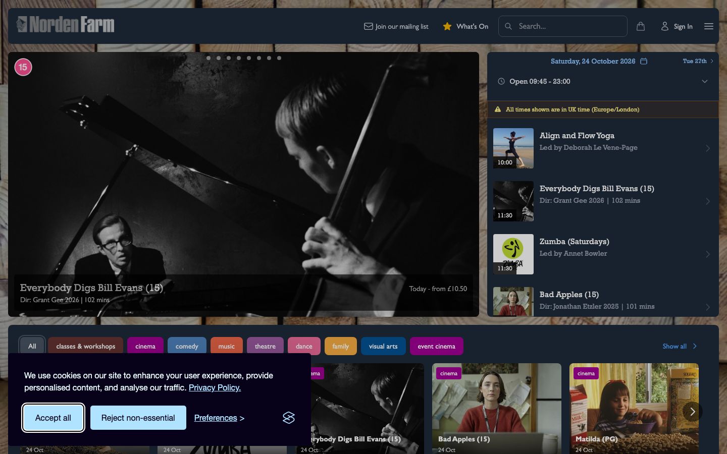 Homepage screenshot of Norden Farm Centre for the Arts
