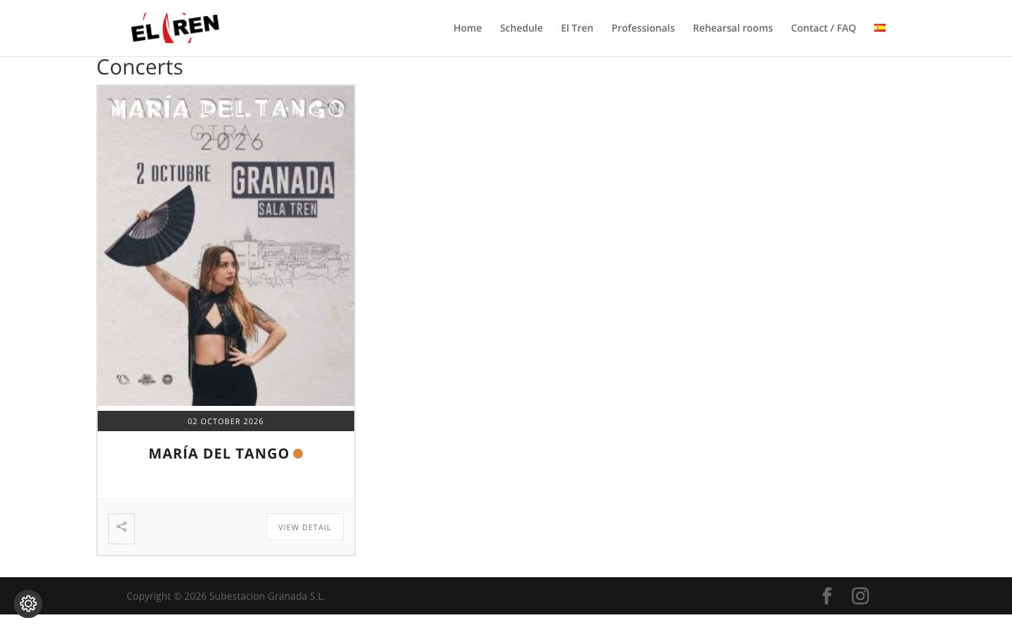 Event detail page screenshot of Sala El Tren