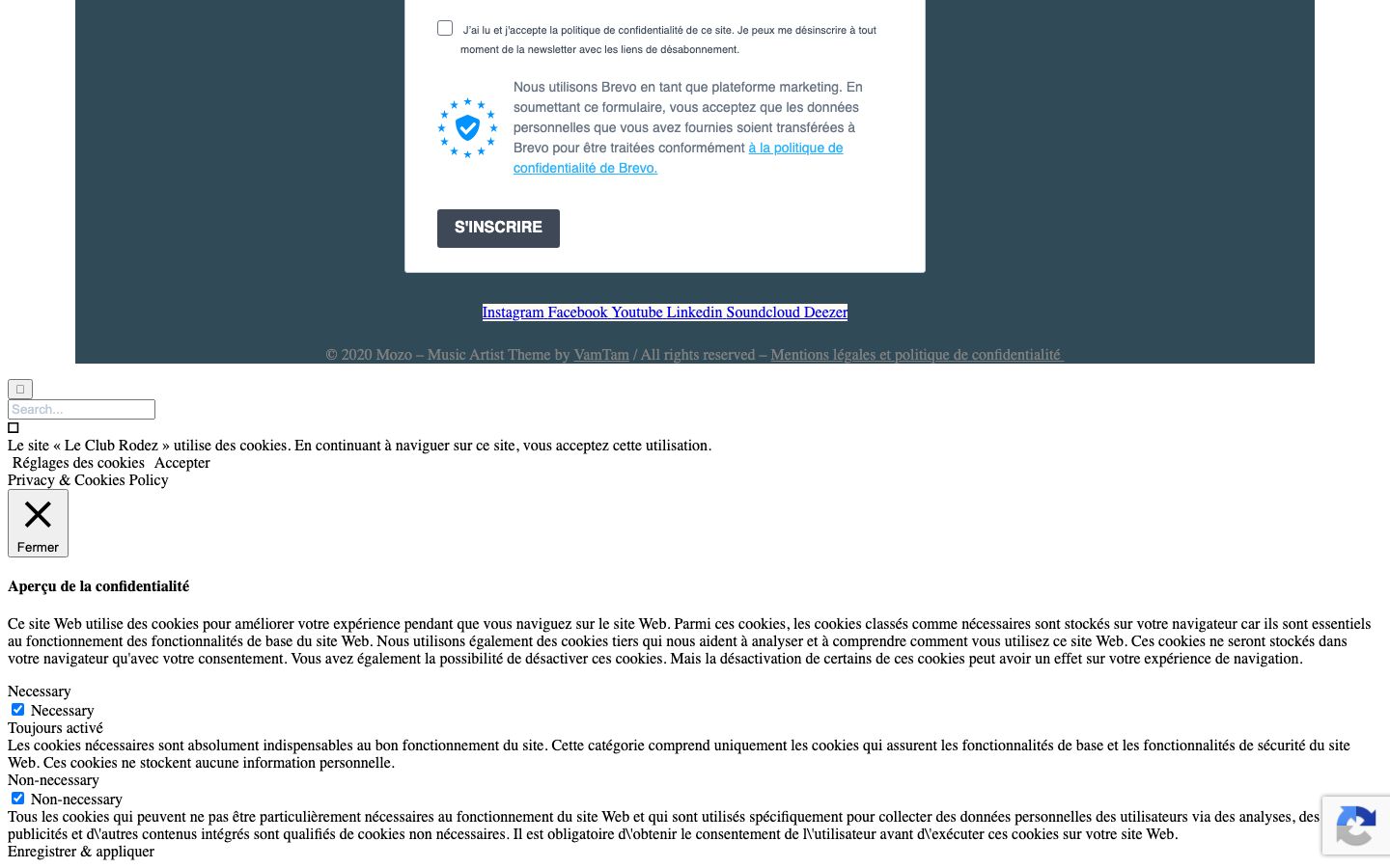 Homepage screenshot of Le Club Rodez
