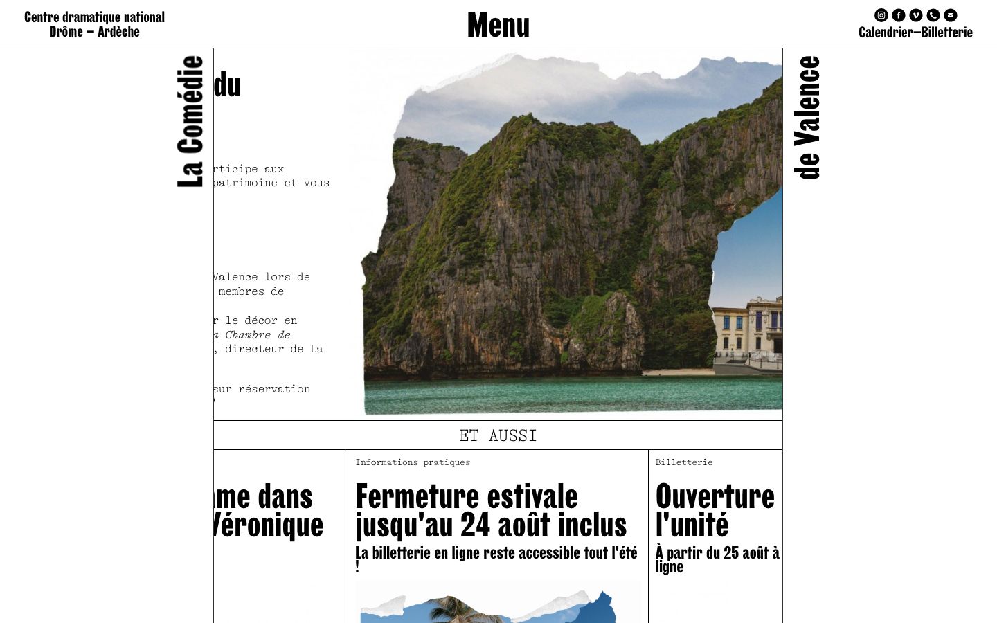 Homepage screenshot of La Comédie de Valence, Centre Dramatique National Drôme-Ardèche