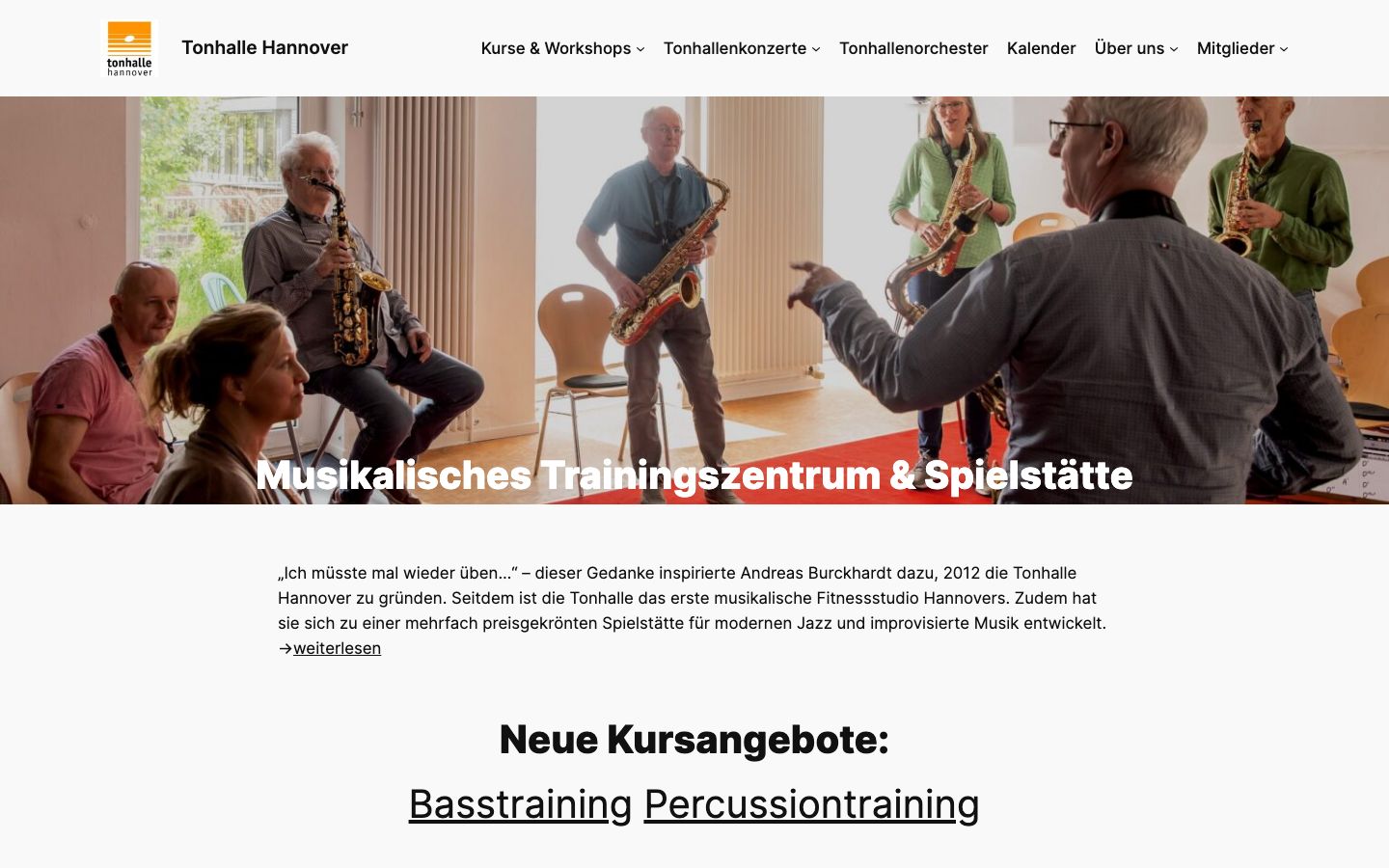 Homepage screenshot of Tonhalle Hannover