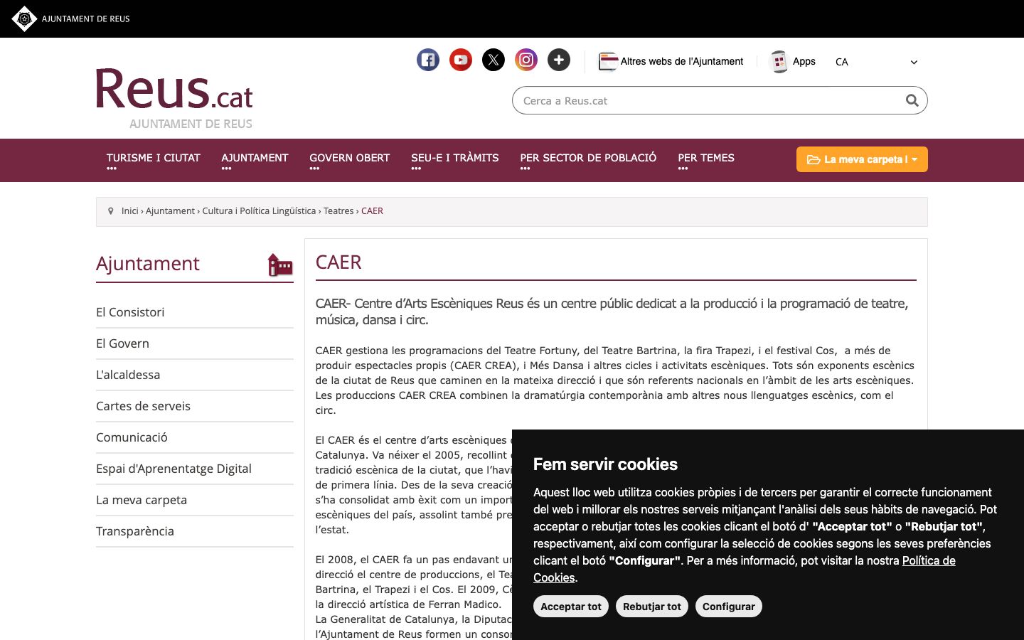 Homepage screenshot of CAER - Centre d’Arts Escèniques Reus