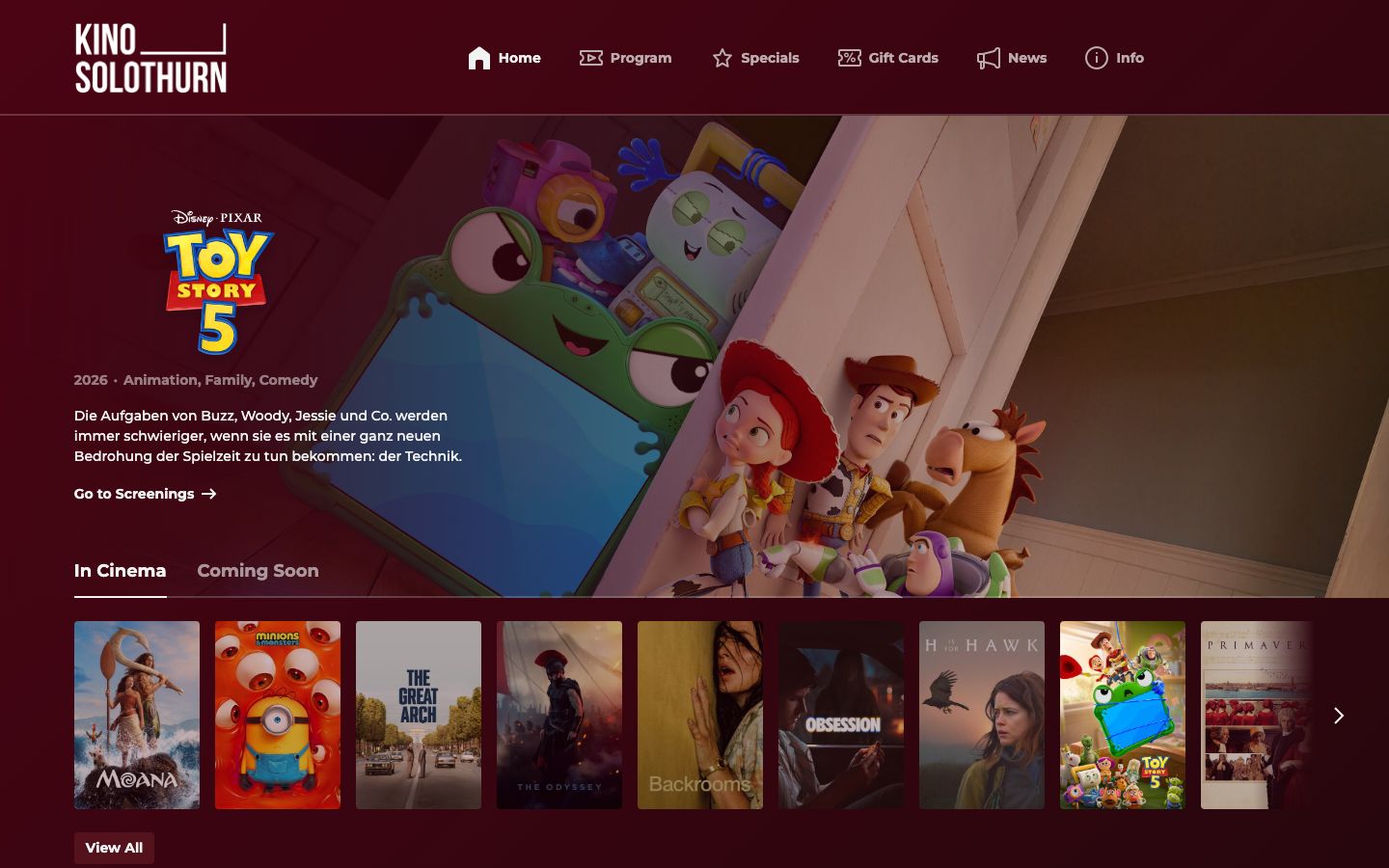 Homepage screenshot of Kino Solothurn