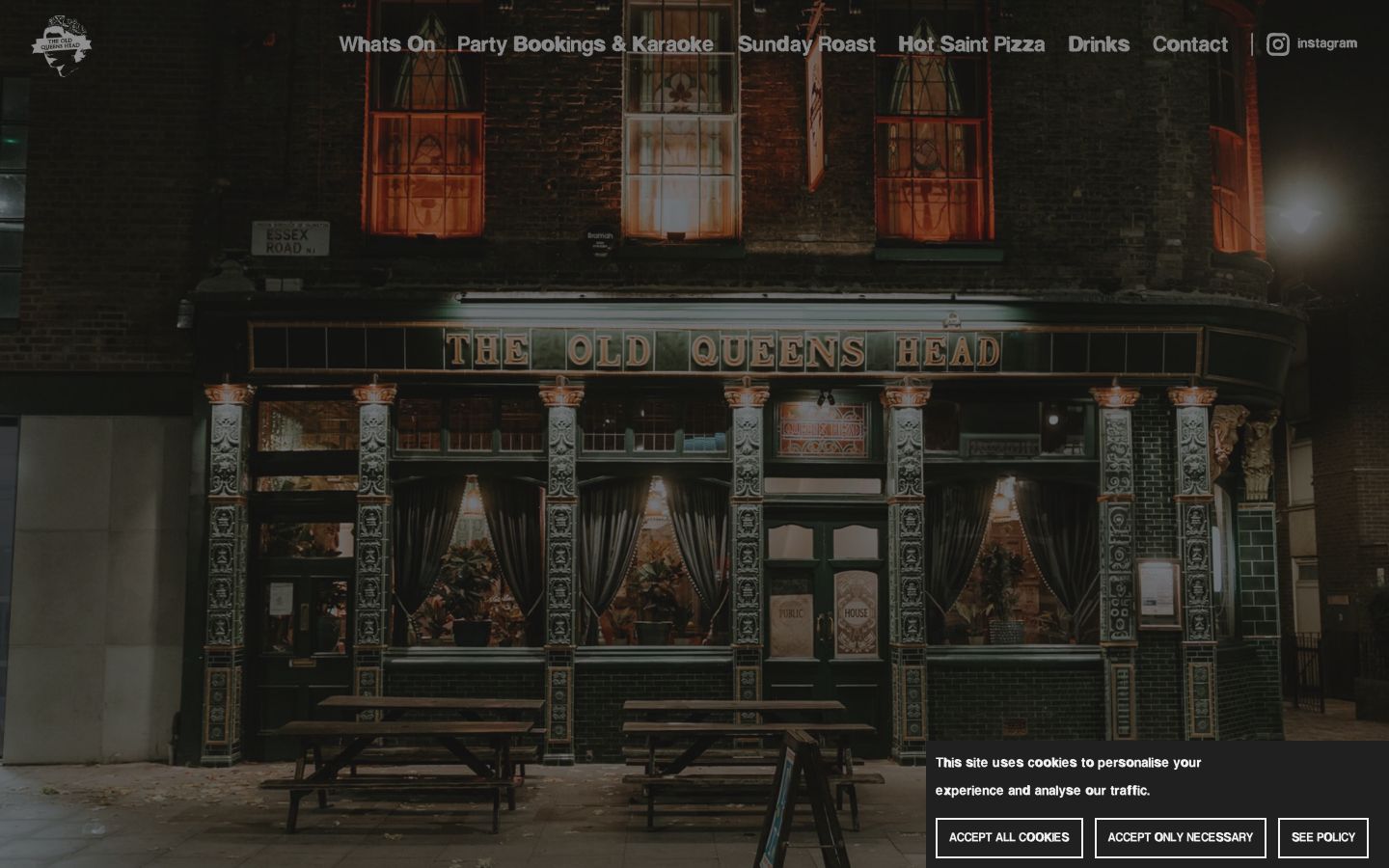 Homepage screenshot of The Old Queens Head Near Angel in Islington, N1