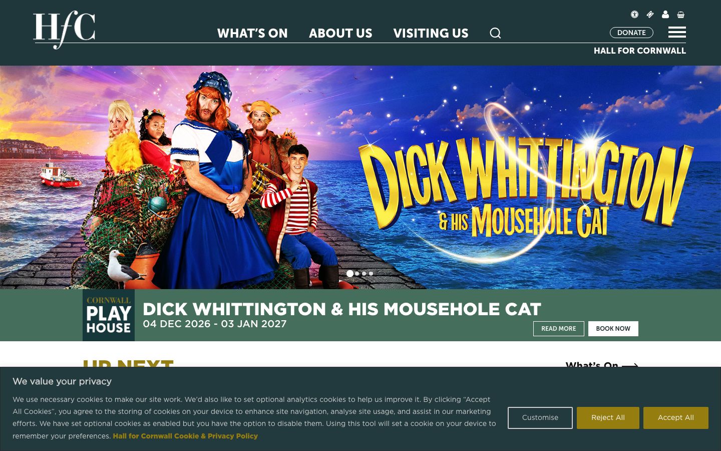 Homepage screenshot of Hall for Cornwall | Theatre & Arts in Cornwall