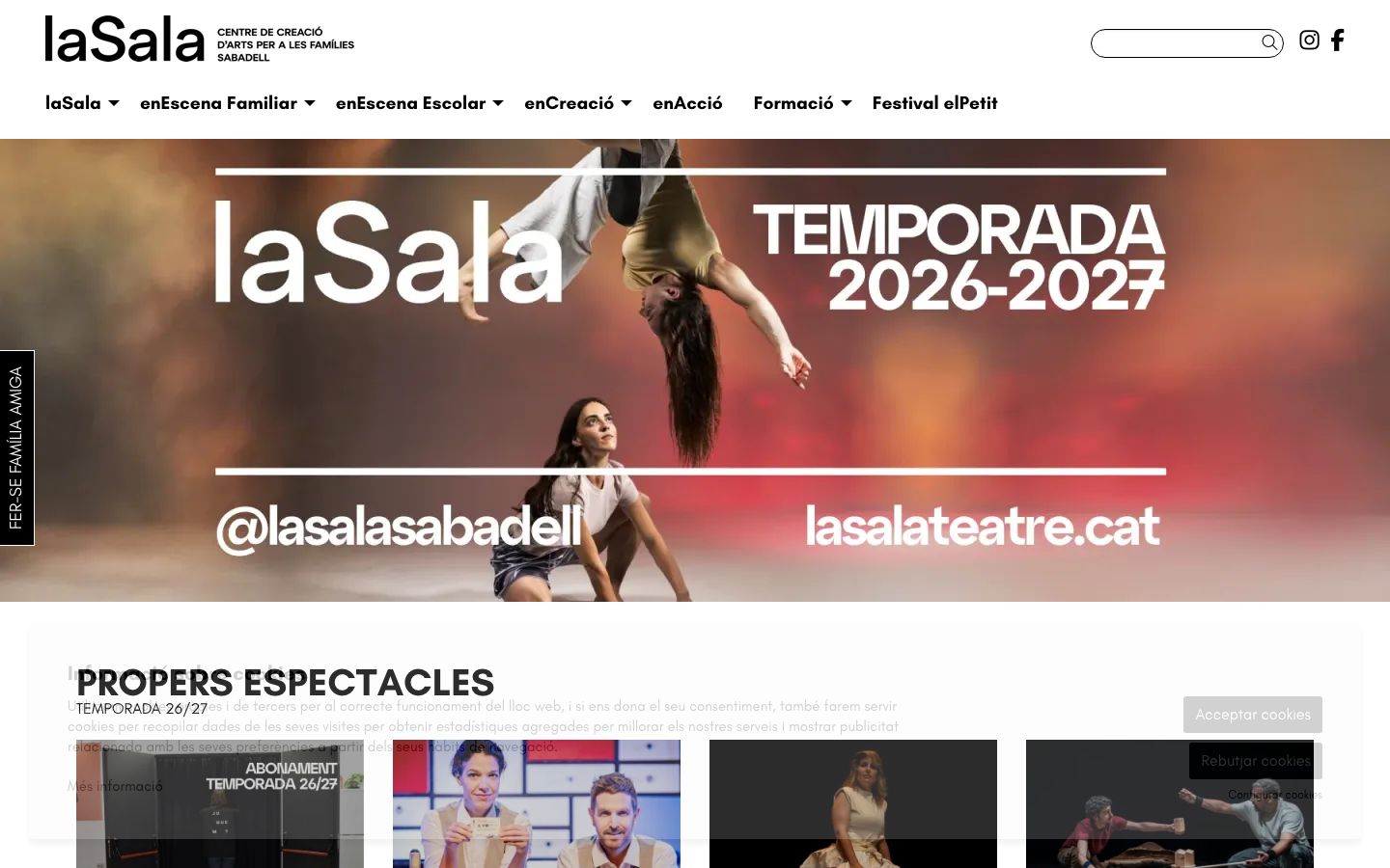 Homepage screenshot of laSala. Centre de creació d'arts per a les famílies