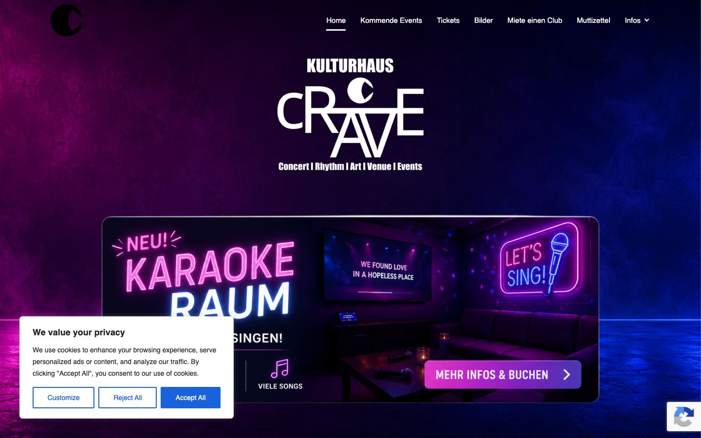 Homepage screenshot of cRAVE Kulturhaus