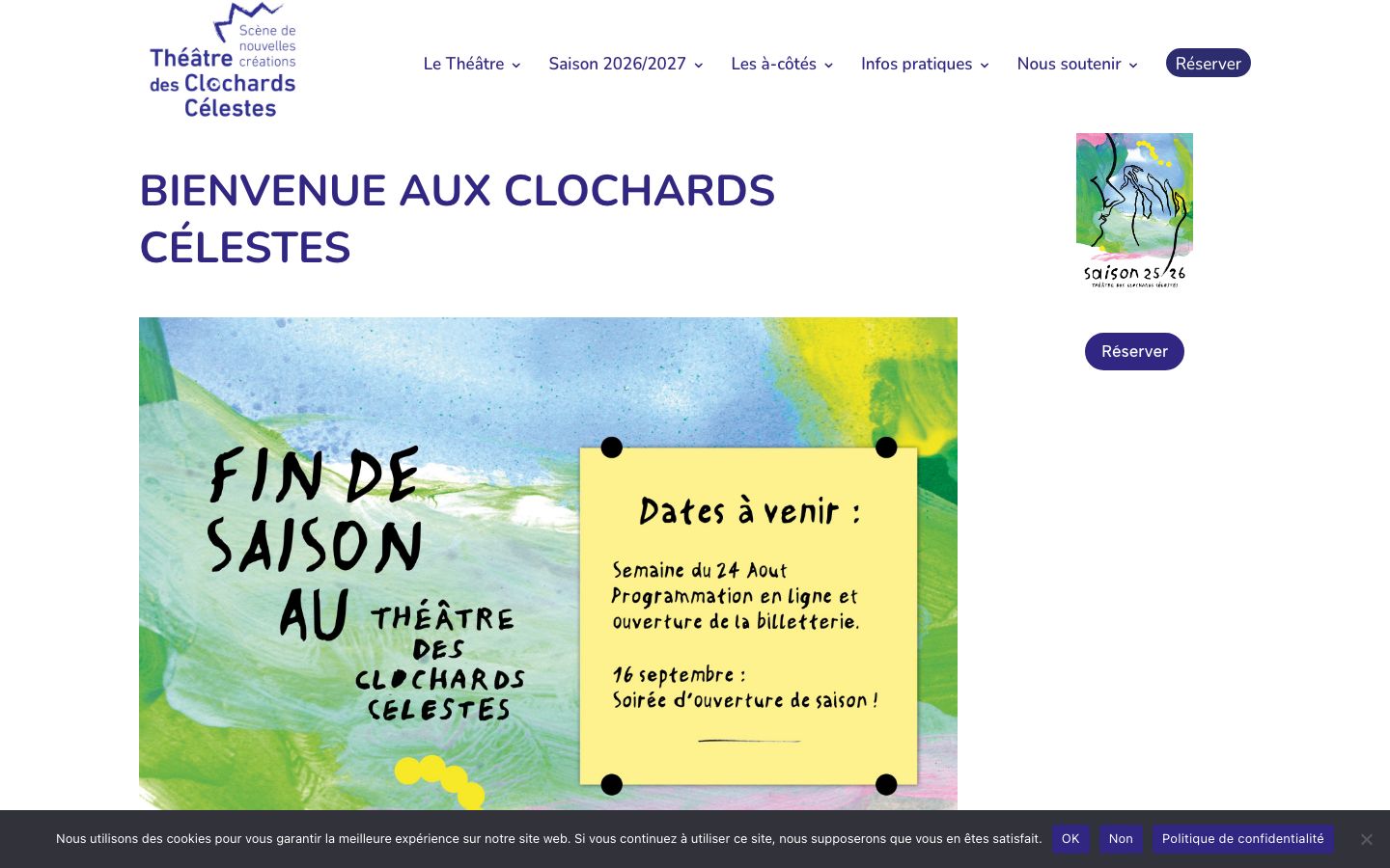Homepage screenshot of Théâtre des Clochards Célestes