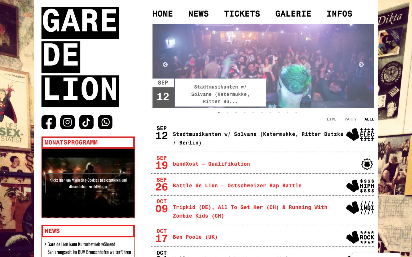 Homepage screenshot of Gare de Lion - Kulturbahnhof Wil SG