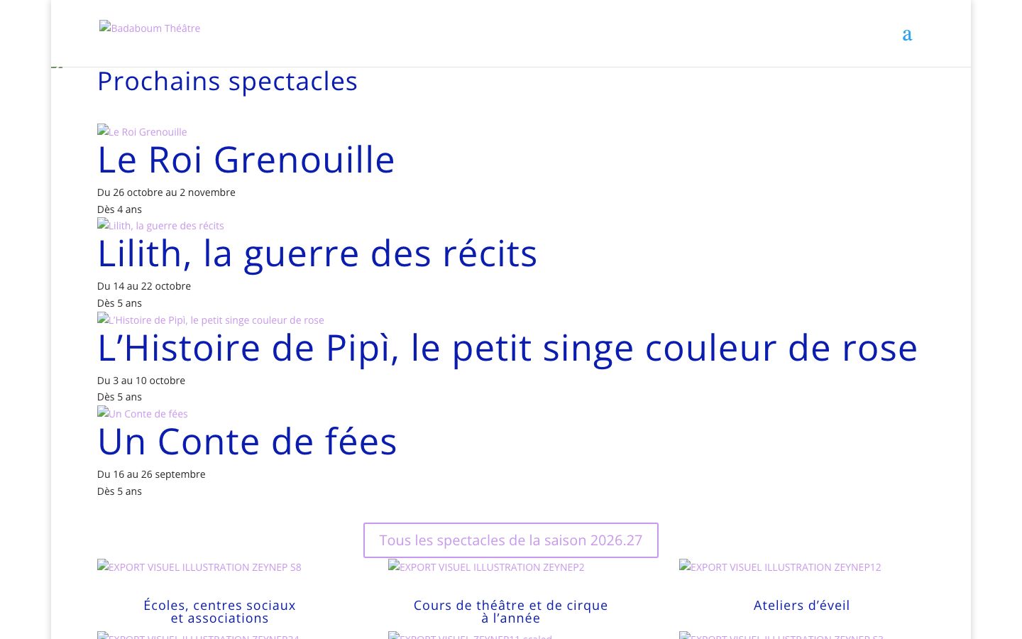 Homepage screenshot of Badaboum Théâtre