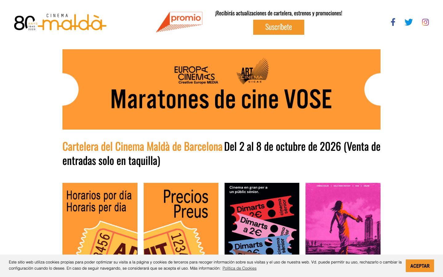 Homepage screenshot of Cinema Maldà