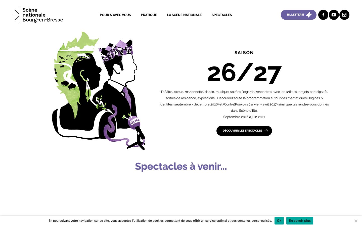 Homepage screenshot of Scène nationale de Bourg-en-Bresse • Théâtre de Bourg-en-Bresse
