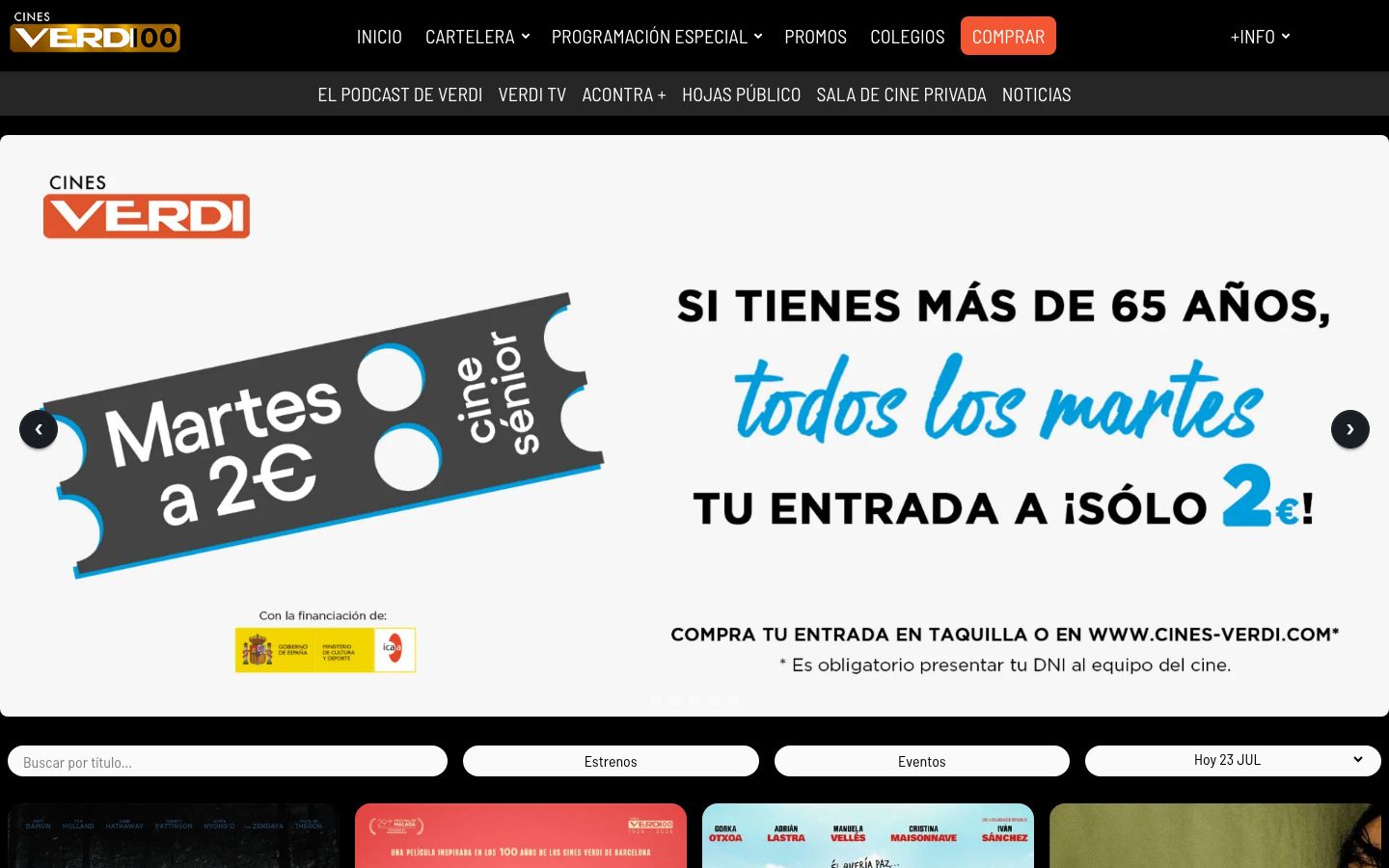 Homepage screenshot of Cines Verdi Madrid