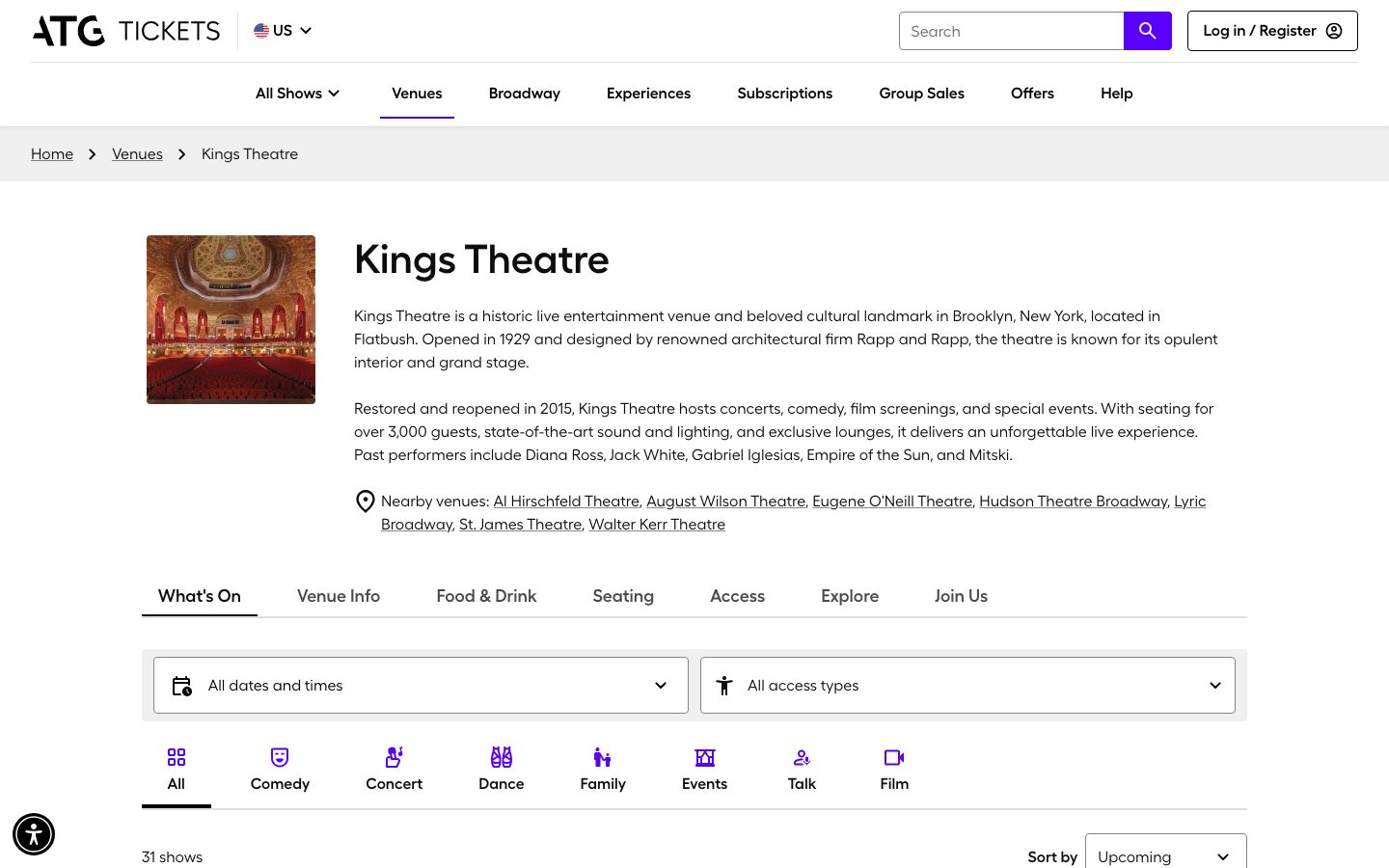 Homepage screenshot of Kings Theatre