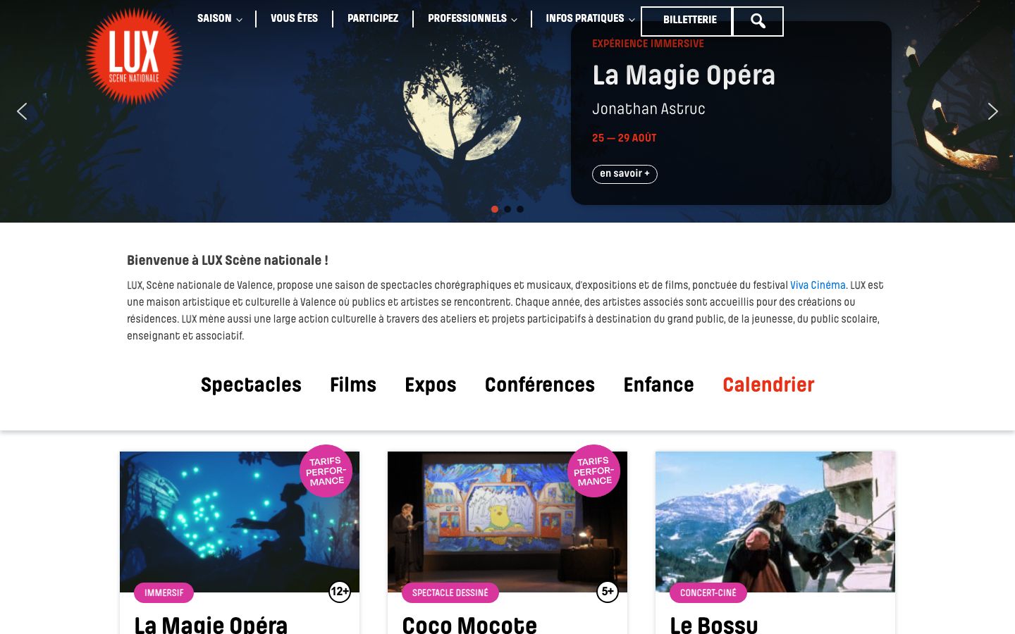 Homepage screenshot of LUX Scène nationale