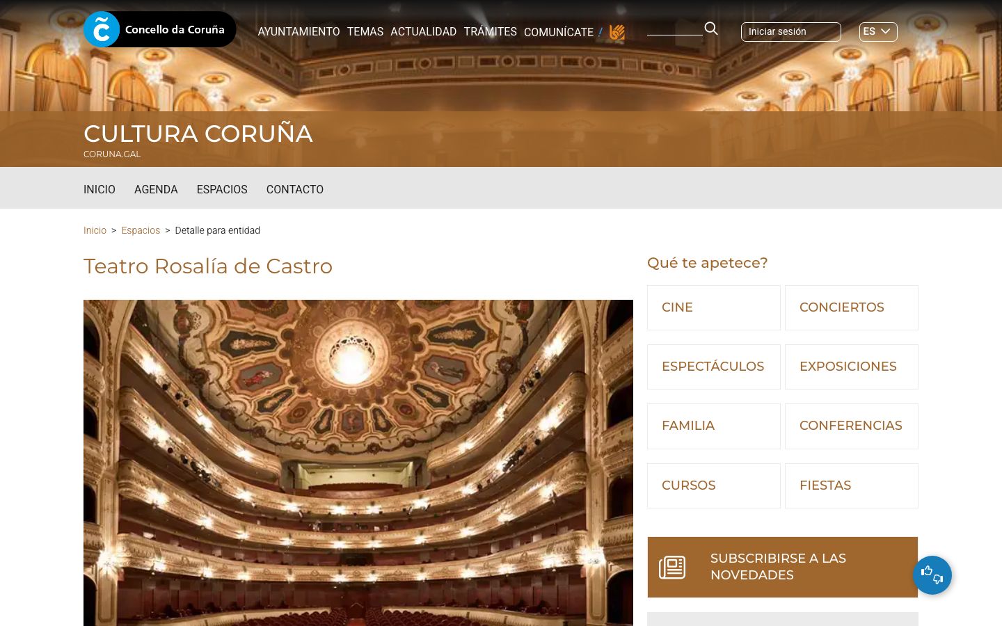 Homepage screenshot of Cultura Coruña