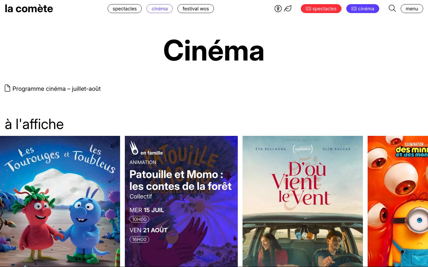 Homepage screenshot of La Comète