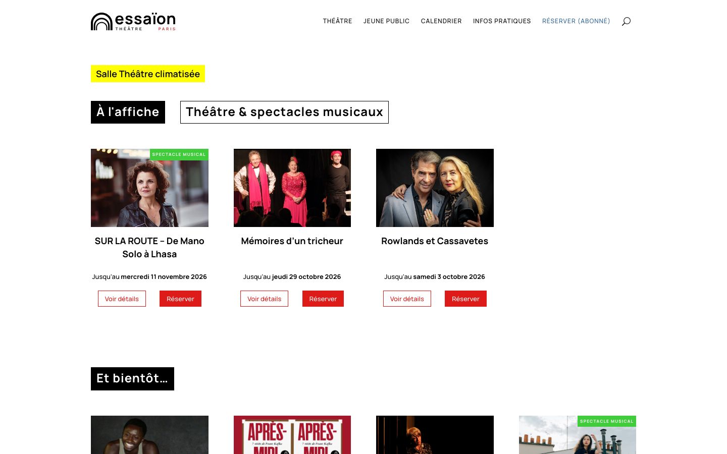 Homepage screenshot of Théâtre Essaïon - Paris