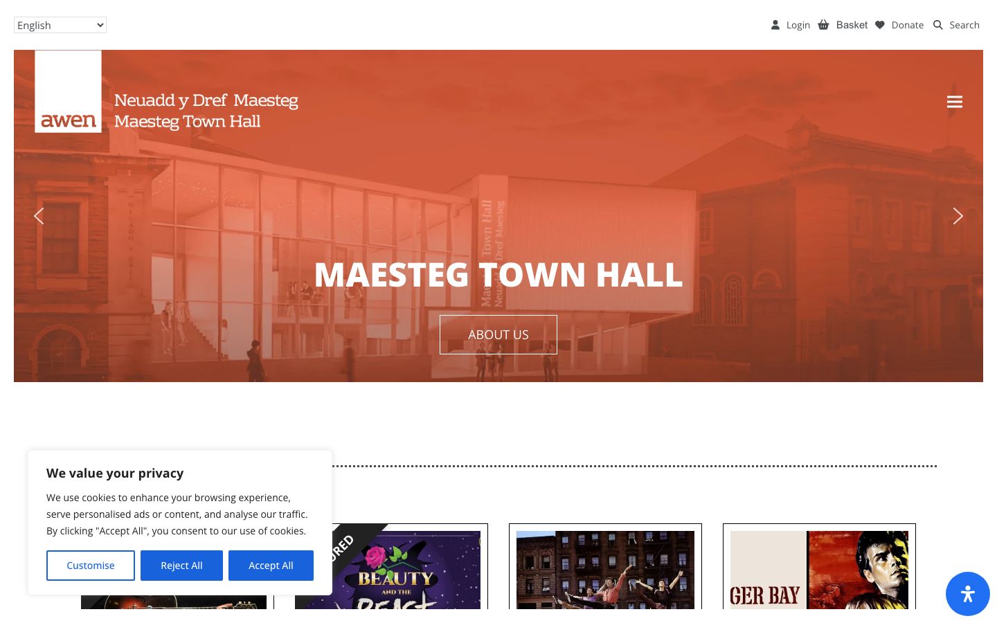 Homepage screenshot of Awen Box Office
