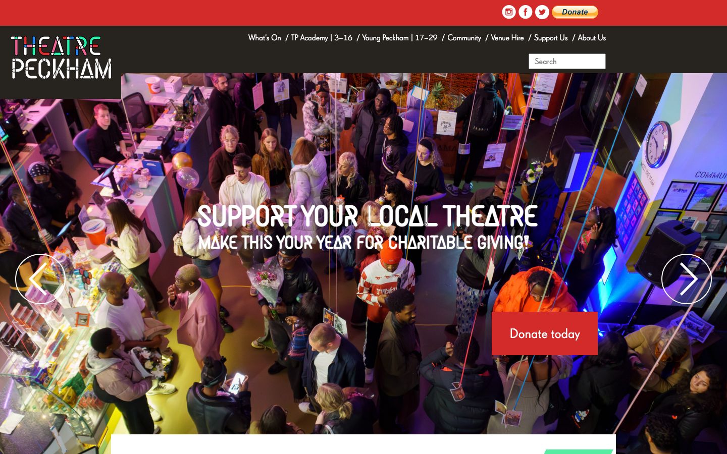 Homepage screenshot of Theatre Peckham